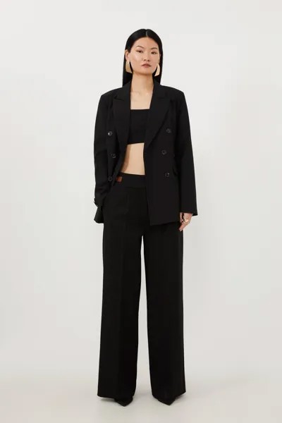 Приталенный двубортный пиджак из смесовой шерсти Karen Millen, черный