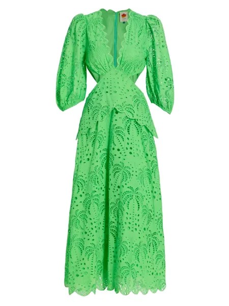 Платье миди с люверсами и V-образным вырезом Farm Rio, зеленый