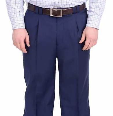 Steven Land Классический крой, однотонные французские темно-синие широкие шерстяные классические брюки со складками