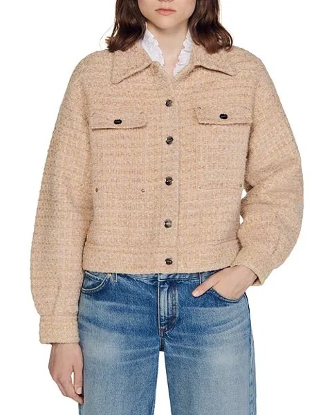 Текстурированное пальто в стиле верхней рубашки Sandro, цвет Tan/Beige