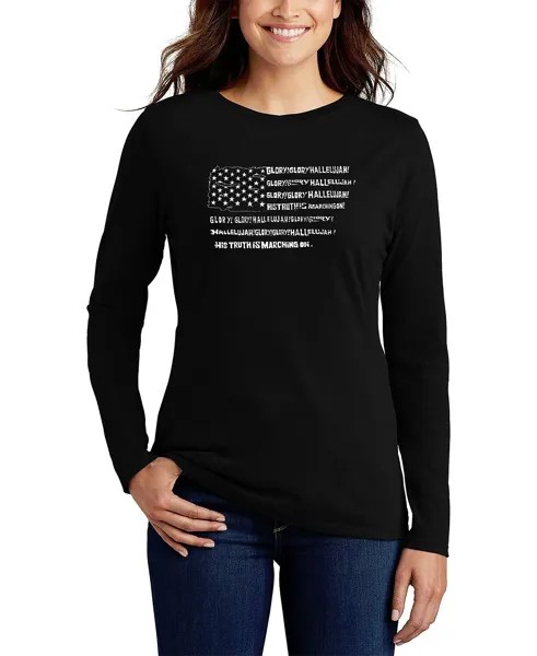 Женская футболка с длинным рукавом glory hallelujah flag word art LA Pop Art, черный