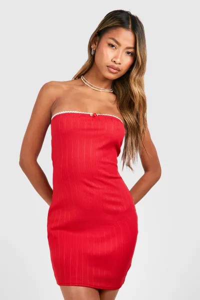Мини-платье бандо с кружевной отделкой розами boohoo, красный
