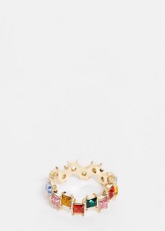 Золотистое кольцо с разноцветными квадратными камнями ASOS DESIGN Curve-Золотистый