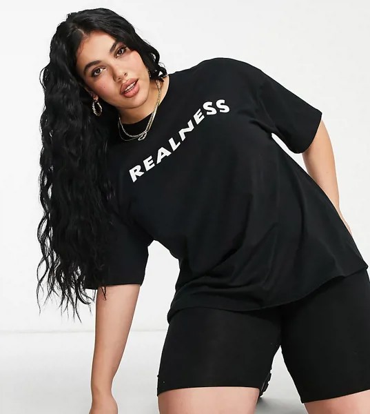 Эксклюзивная черная oversized-футболка с принтом 