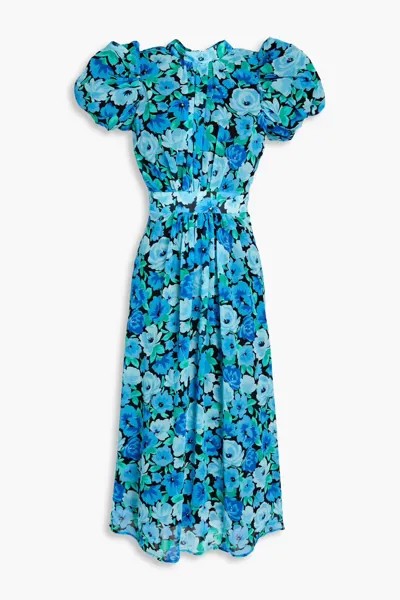 Шифоновое платье миди с присборенными краями и цветочным принтом Rotate Birger Christensen, лазурный