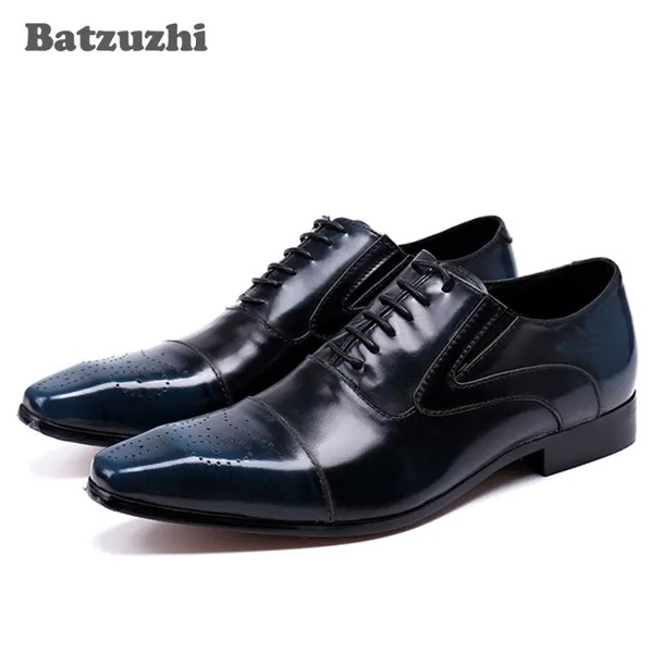 Batzuzhi/Роскошные модные мужские туфли на шнуровке, кожаные туфли, мужские туфли-оксфорды для мужчин, Свадебные/деловые туфли, sapatos masculino, синий/...