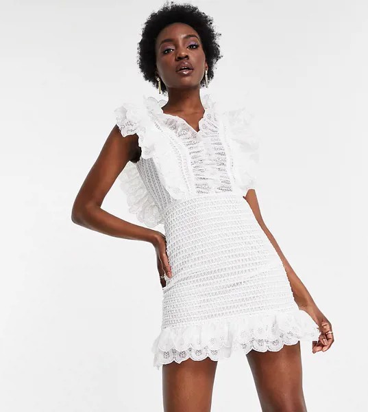 Белое облегающее платье мини с оборками спереди Parisian Tall-Белый