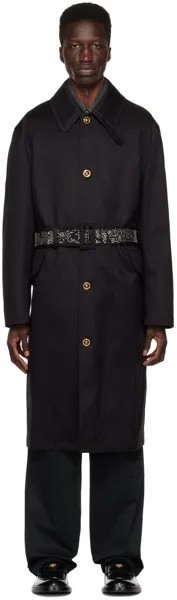 Черное пальто с поясом Versace