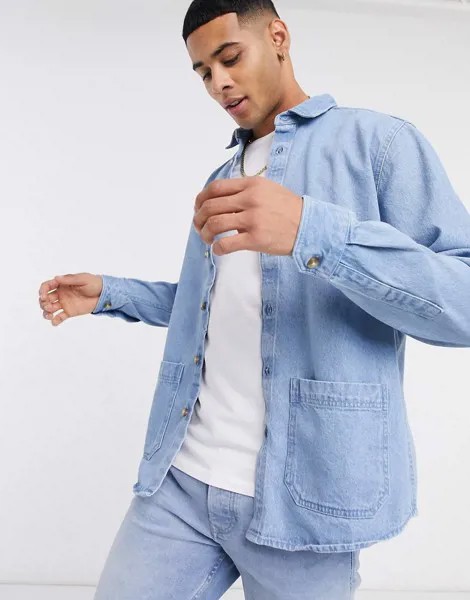 Синяя выбеленная джинсовая куртка ASOS DESIGN-Голубой