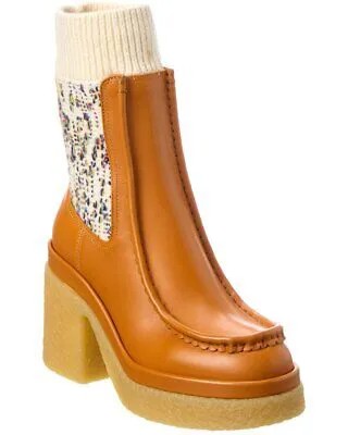 Chloé Jamie Sock Женские кожаные ботинки коричневого цвета 38