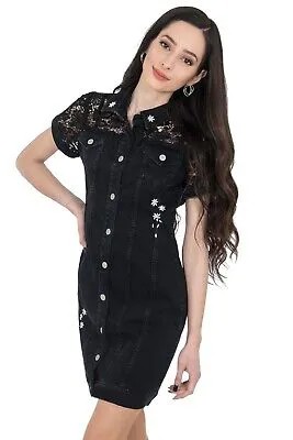 Женское джинсовое платье Desigual Gwen с цветочным принтом, черное, 38