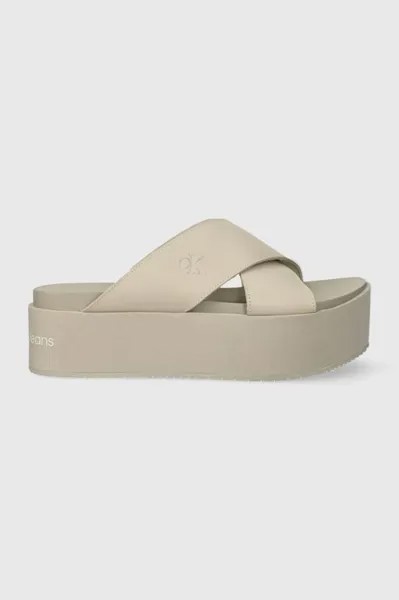 Кожаные тапочки FLATFORM CROSS MG UC Calvin Klein Jeans, бежевый