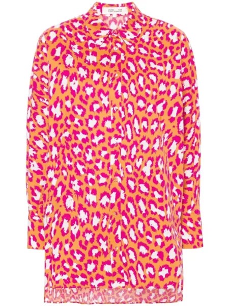 Diane Von Furstenberg рубашка Caleb с леопардовым принтом, оранжевый