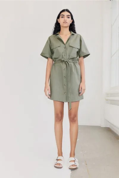 Комбинированное платье из смеси льна H&M, зеленый