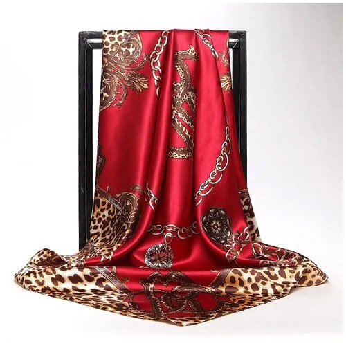 Платок женский GI&A Queen, 90см*90см, красный/цепи