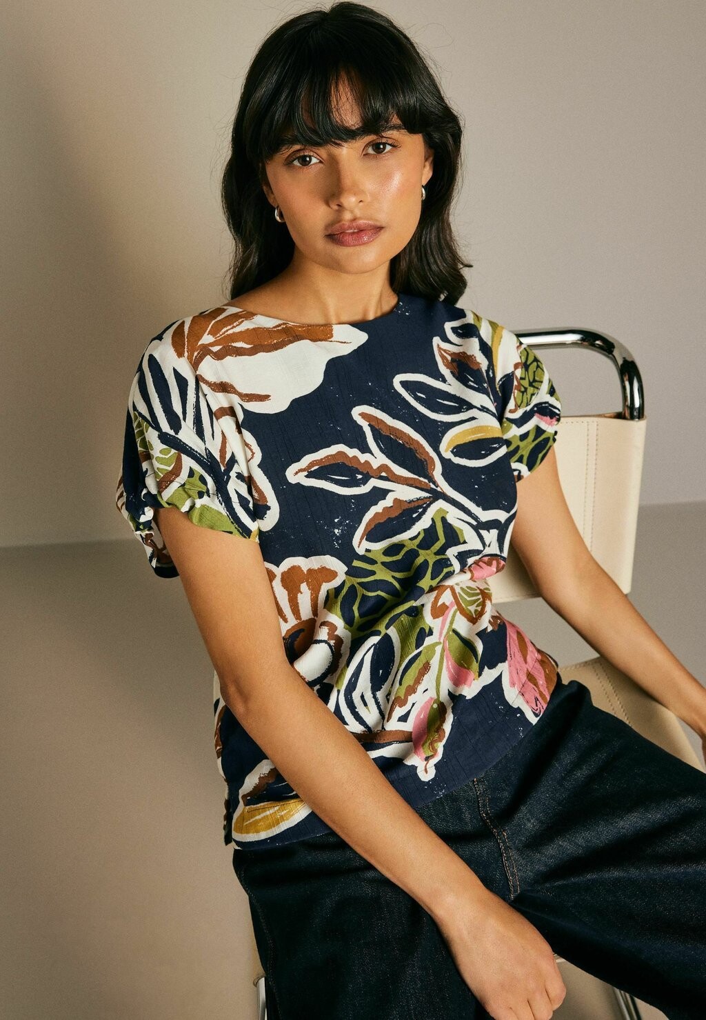 Футболка с принтом GATHERED SHORT SLEEVE TEXTURED BOXY REGULAR FIT Next, синий