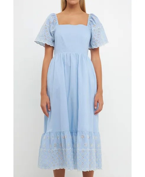 Женское платье-миди с вышивкой и фестончатым подолом English Factory