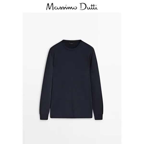 Футболка мужская Massimo Dutti с длинными рукавами и круглым вырезом, темно-синий