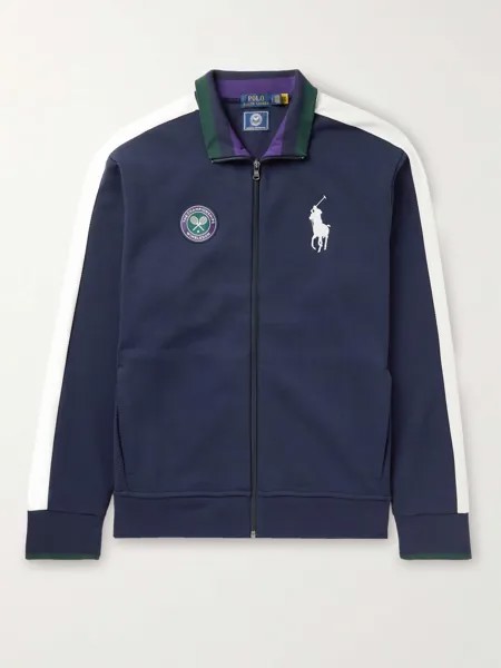 Спортивная куртка из джерси с сетчатой отделкой и аппликацией Wimbledon Slim-Fit POLO RALPH LAUREN, нави