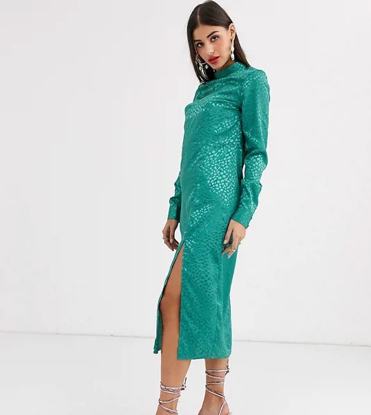 Жаккардовое платье миди с длинными рукавами эксклюзивно ASOS DESIGN Tall-Зеленый цвет