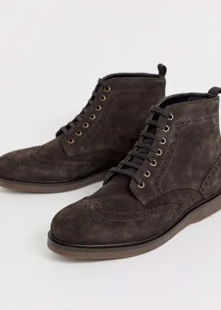Коричневые замшевые ботинки-броги H by Hudson Calverston-Светло-коричневый