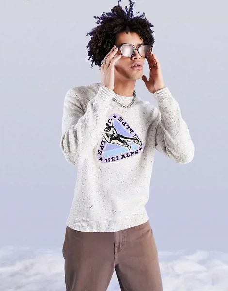 Вязаный джемпер из пестрой пряжи с горнолыжной аппликацией ASOS DESIGN-Светло-бежевый цвет