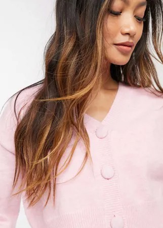 Укороченный пушистый кардиган от комплекта Fashion Union-Розовый цвет