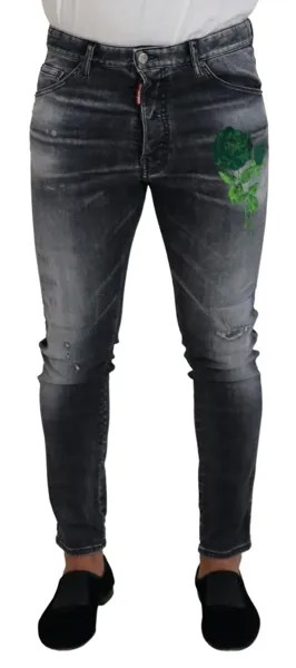 Джинсы DSQUARED2 Серые, потертые, зеленые с принтом, повседневные джинсы скинни IT48/W34/M 880 долларов США