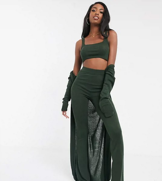 Комплект из 3 предметов (топ на бретелях, брюки, кардиган) ASOS DESIGN Tall-Коричневый