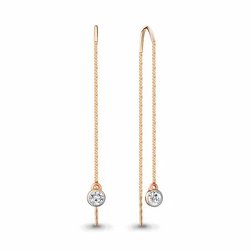 Серьги цепочки Diamant online, красное золото, 585 проба, фианит, длина 5.3 см, бесцветный