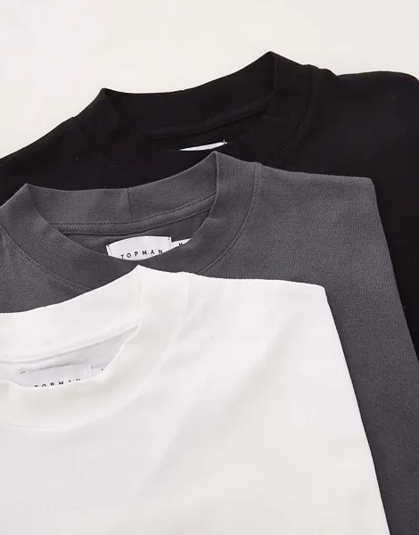 Topman – комплект из 3 свободных футболок черного, белого и графитового цветов