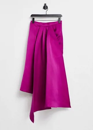 Ярко-розовая асимметричная юбка миди с запахом VL The Label-Розовый цвет