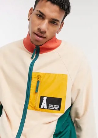 Светло-бежевая куртка на молнии с контрастными нейлоновыми карманами ASOS Actual-Бежевый