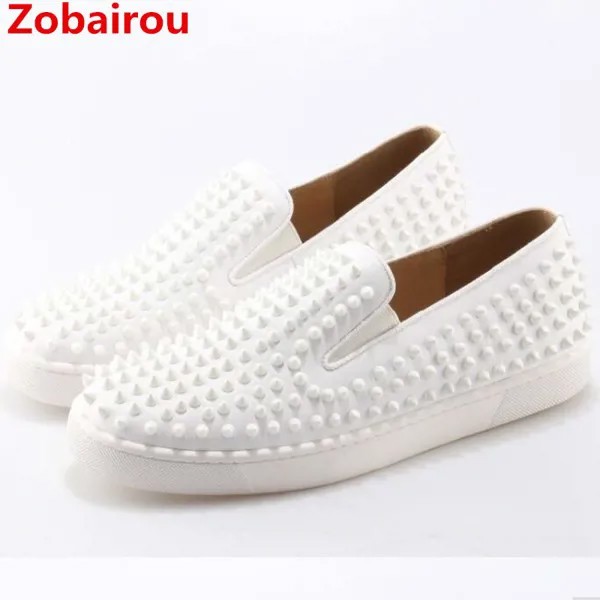 Zobairou/sapato masculino; белые лоферы с шипами; Мужская обувь; повседневные кроссовки; сезон весна-лето; обувь на плоской подошве; scarpe; Свадебная обувь