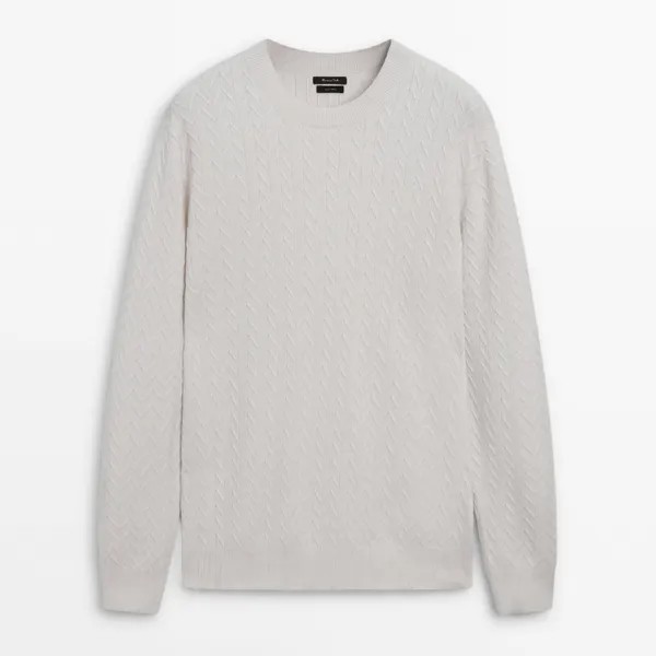 Свитер Massimo Dutti Crew Neck Zigzag Knit, светло-серый