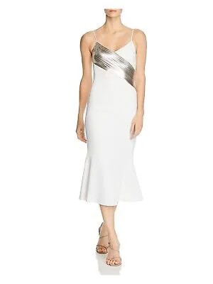 Женское платье миди DAVID KOMA с перекрещенными вставками на подкладке и воланами белого цвета 14