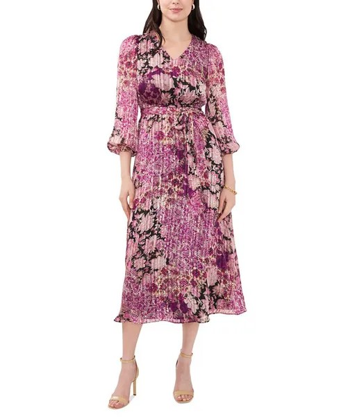 Миниатюрное платье-миди с поясом и принтом MSK, фиолетовый