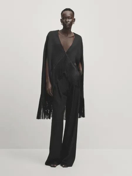 Накидка с бахромой Massimo Dutti, черный