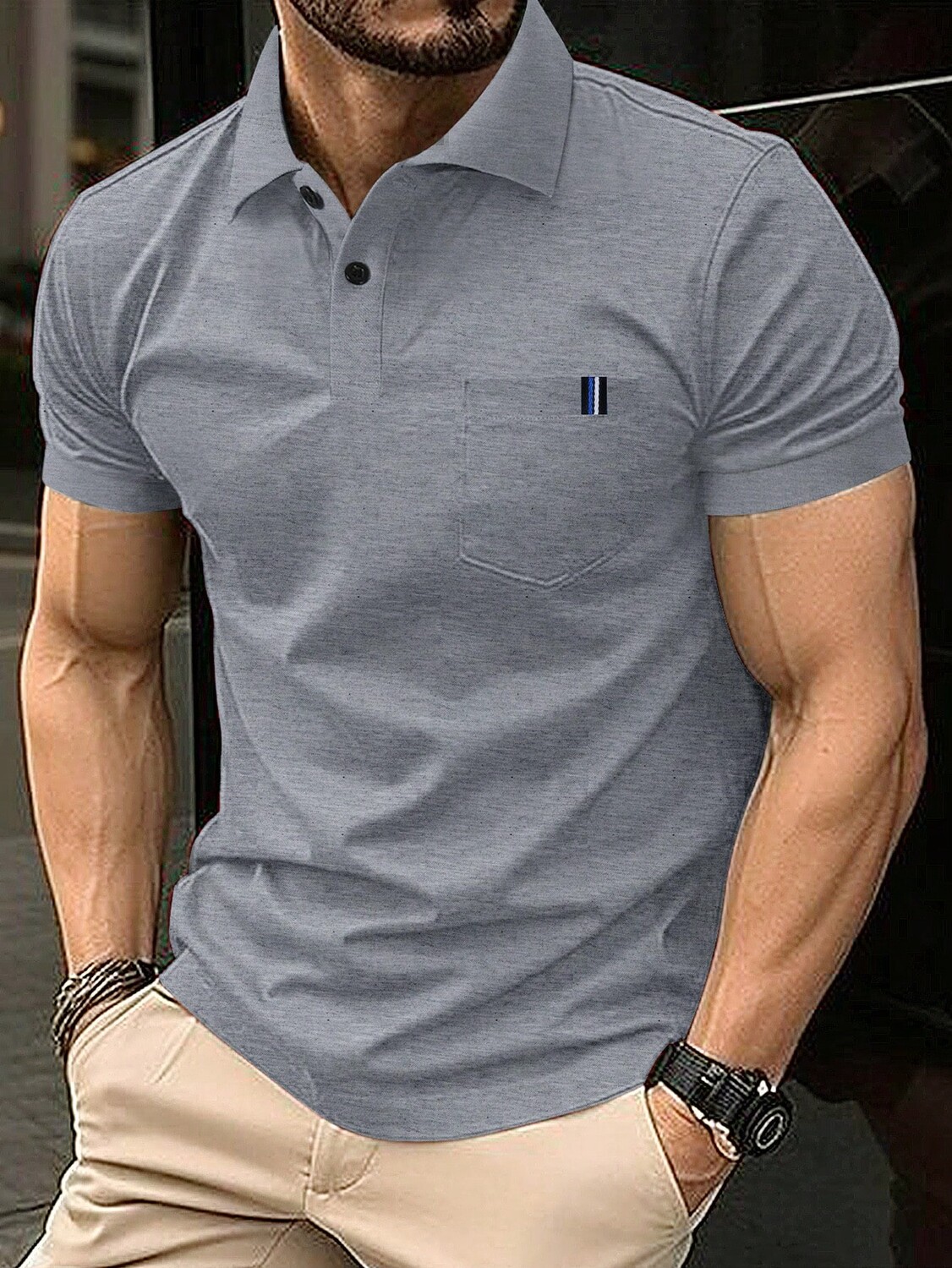 Мужские рубашки-поло Homme, однотонные, с карманами и короткими рукавами Manfinity, серый