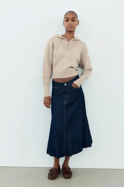 Вязаный свитер с капюшоном ZARA, бежевый