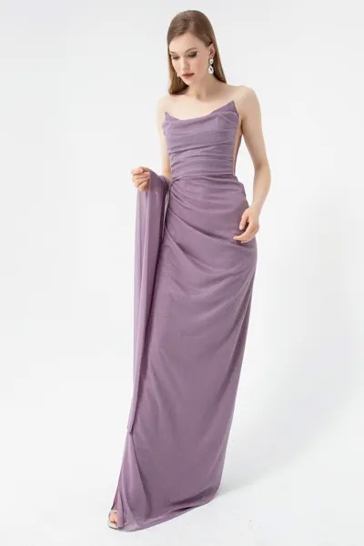 Женское блестящее вечернее платье лавандового цвета с драпировкой и разрезом на груди Lafaba, фиолетовый