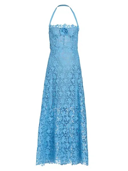 Кружевное платье макси Gardenia с бретельками на бретельках Oscar De La Renta, синий