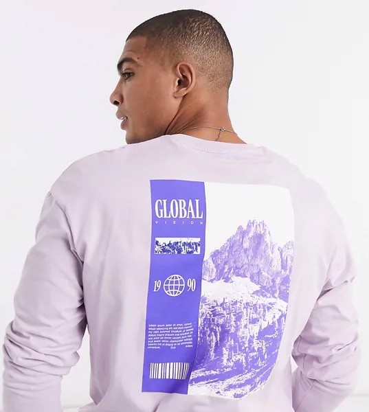 Лавандовый oversize лонгслив с принтом в виде гор на спине Jack & Jones Originals, эксклюзивно на ASOS-Фиолетовый цвет