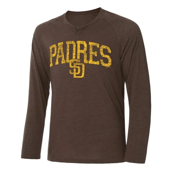 Мужская коричневая футболка Concepts Sport San Diego Padres Inertia Raglan с длинным рукавом в стиле хенли