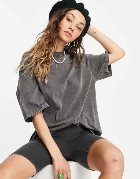 Темно-серая выбеленная oversized-футболка свободного кроя ASOS DESIGN-Серый