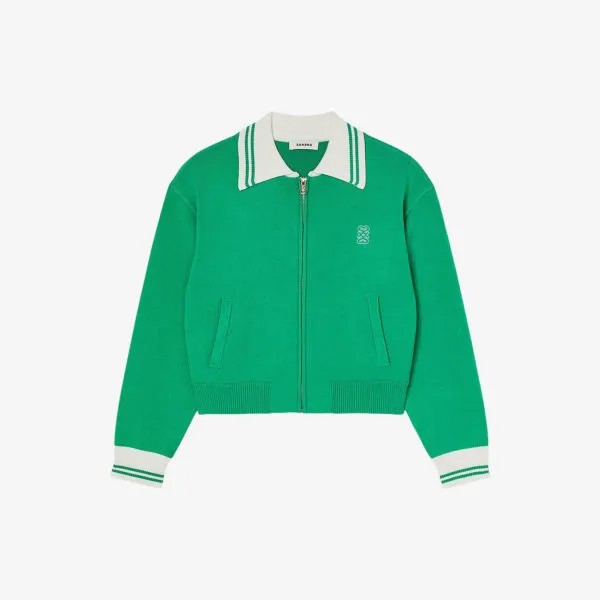 Тканый пиджак в полоску с вышитым логотипом Sandro, цвет verts
