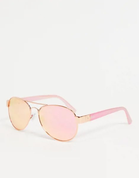 Солнцезащитные очки в стиле ретро с розовыми стеклами в золотистой оправе River Island-Золотистый