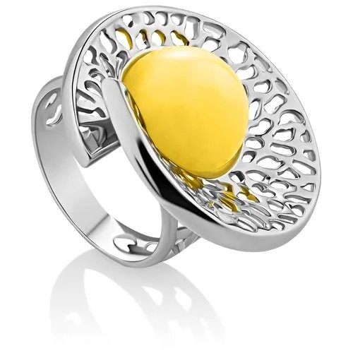 Amberholl Эффектное кольцо с натуральным янтарём медового цвета «Венера»