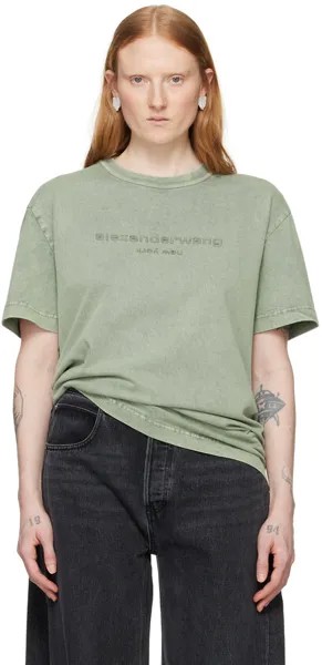 Зеленая футболка с тиснением Alexander Wang, цвет Acid smoke green