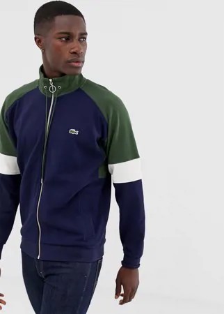 Темно-синяя спортивная куртка в стиле колор блок на молнии Lacoste-Темно-синий